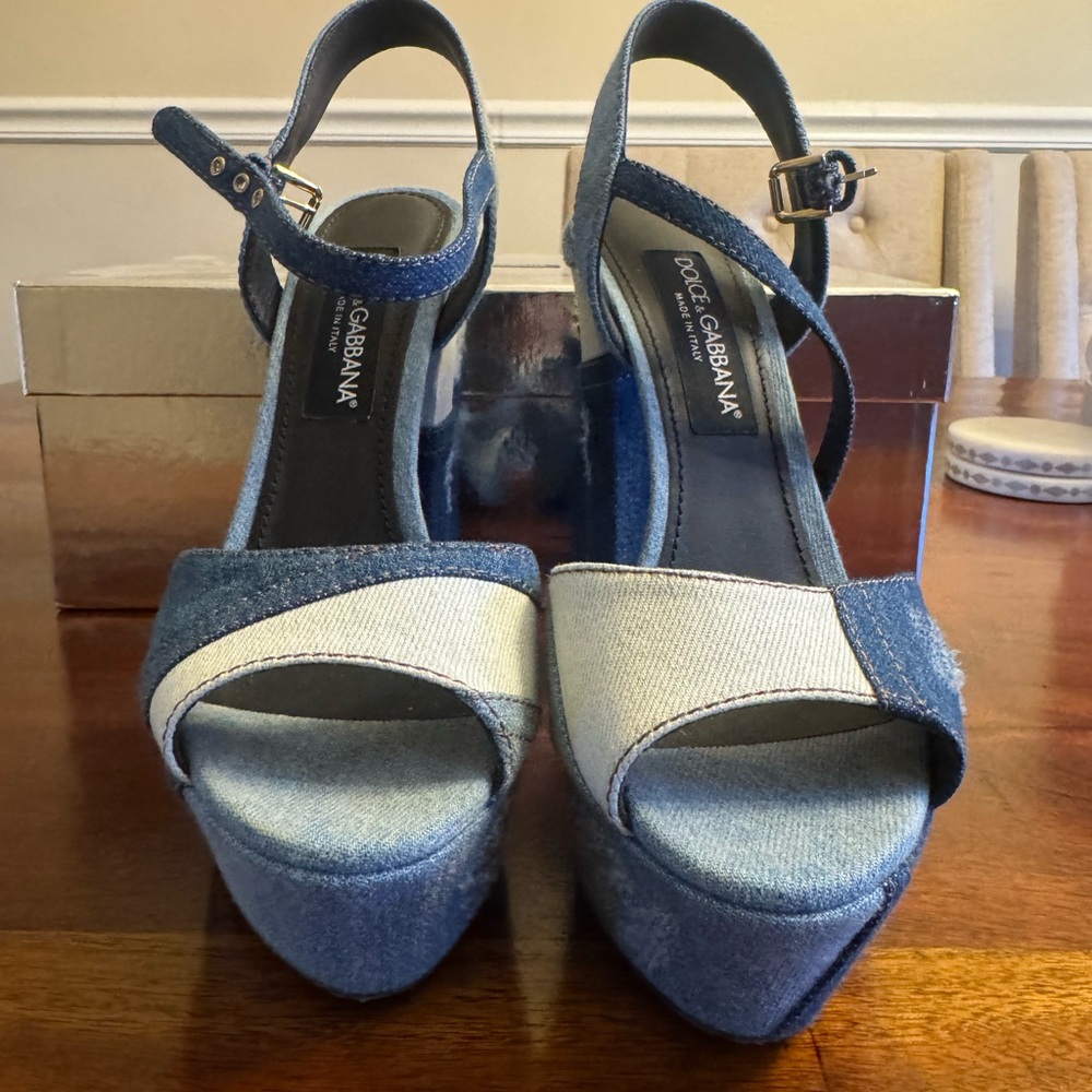 Dolce & Gabbana Patchwork Denim Platform Sandals (Keira)